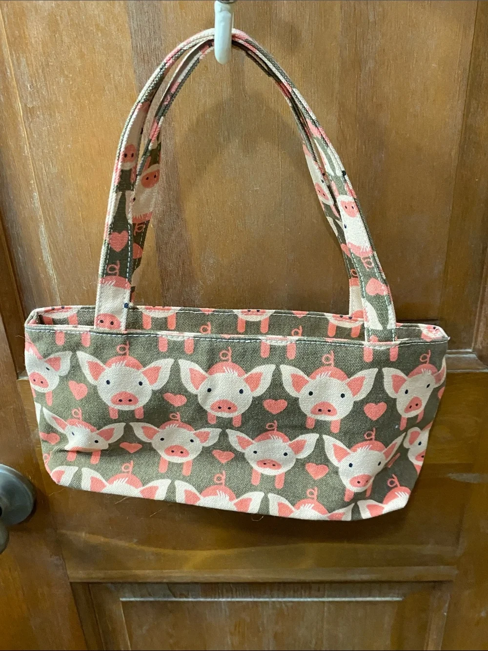 Bungalow 360 Pink & Olive Piglet Canvas Mini Tote